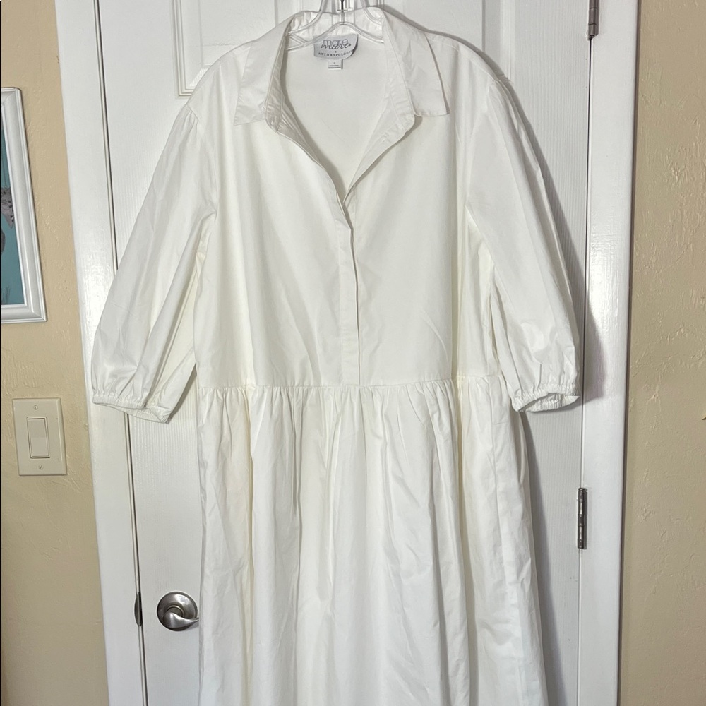 Mare Mare Anthropologie NWOT white shirt dress midi oversized cotton LG